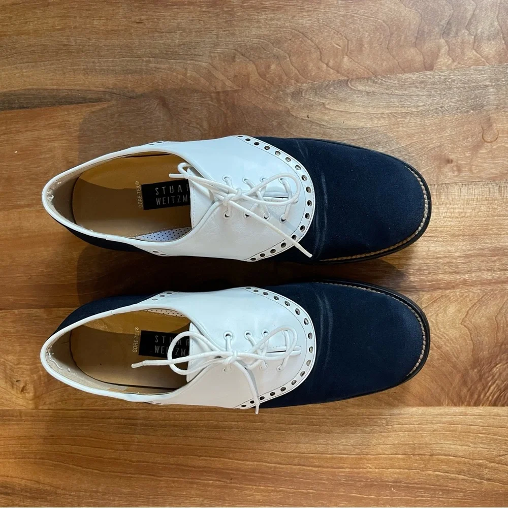 Stuart Weitzman Gore-Tex Golf Saddle Shoes Navy White Leather Suede Lace-Up 8
